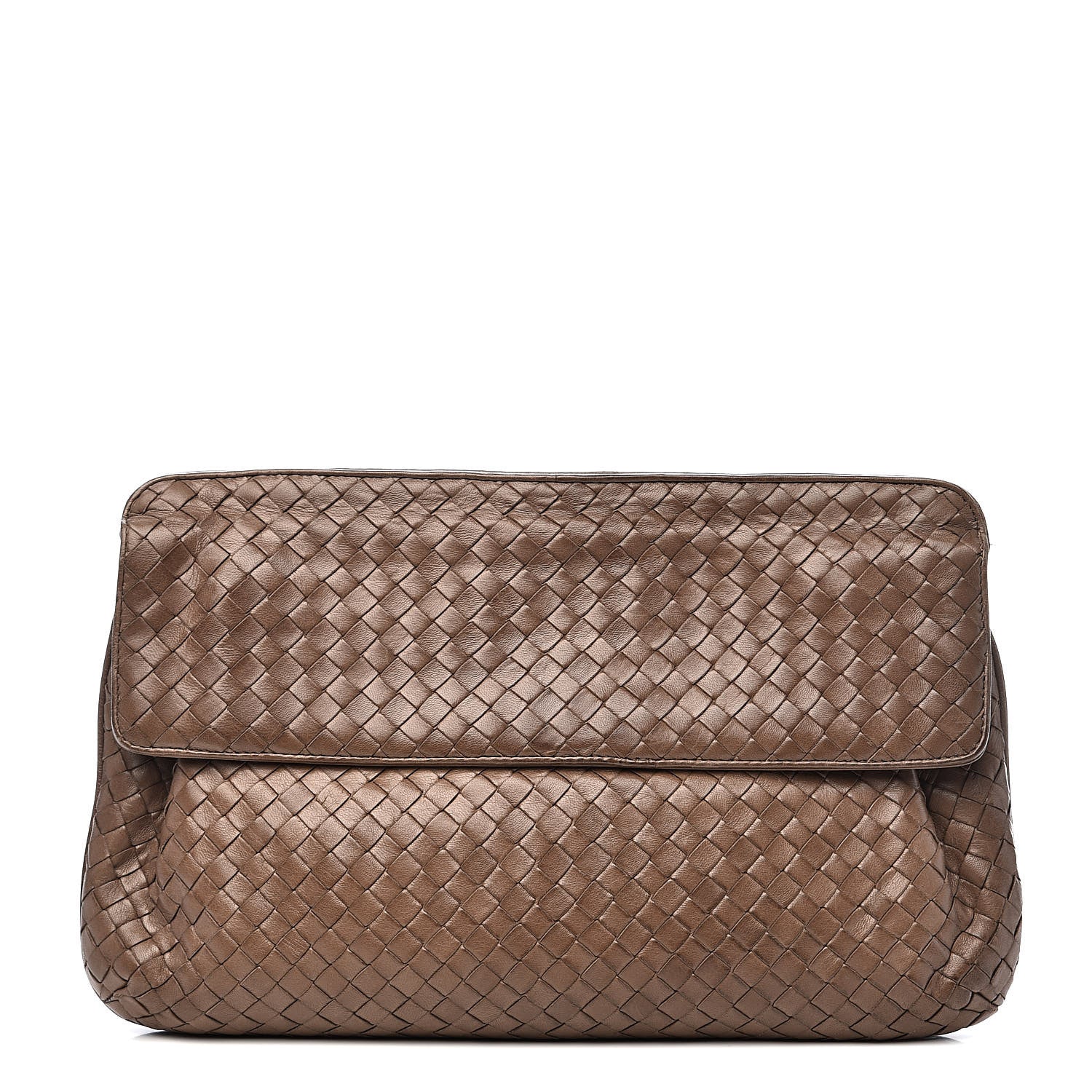 Bottega Veneta Nappa Intrecciato Flap Clutch Brown Taupe 1 of 8