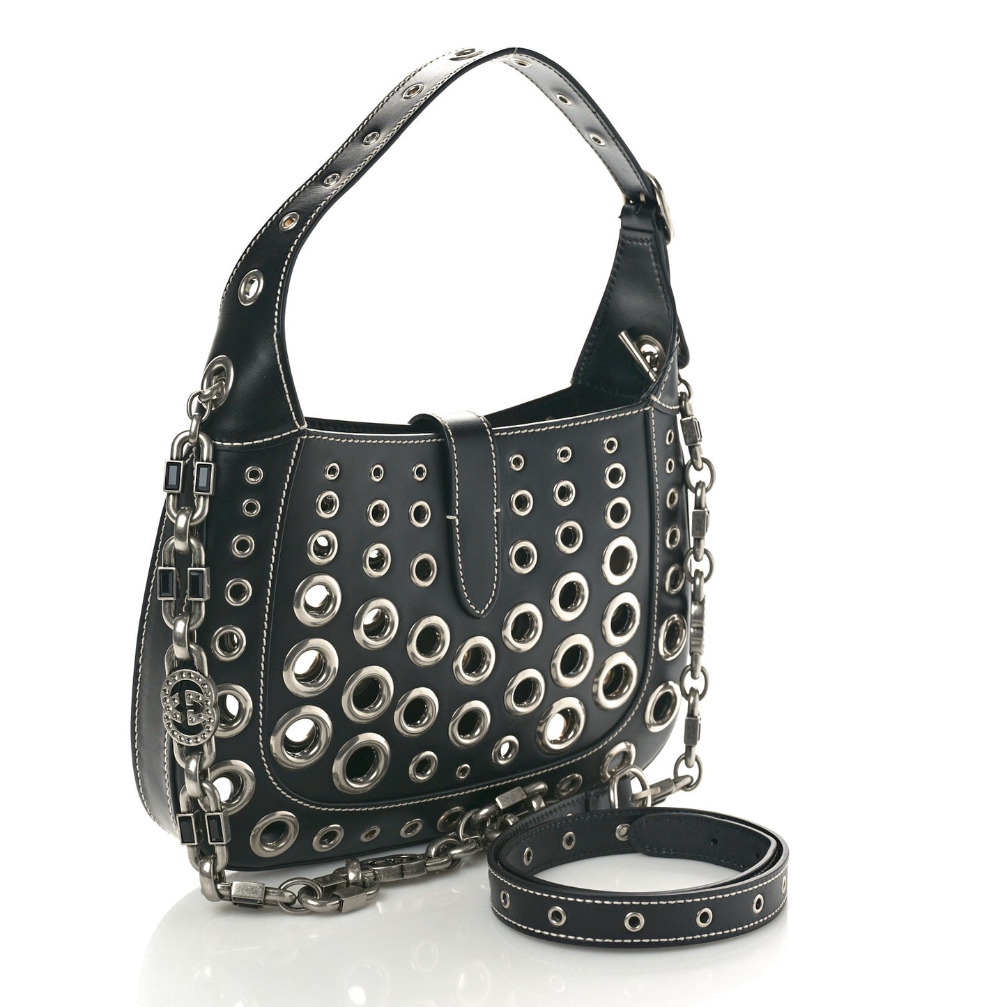 Calfskin Ha Ha Ha Jackie 1961 Eyelet Hobo Black