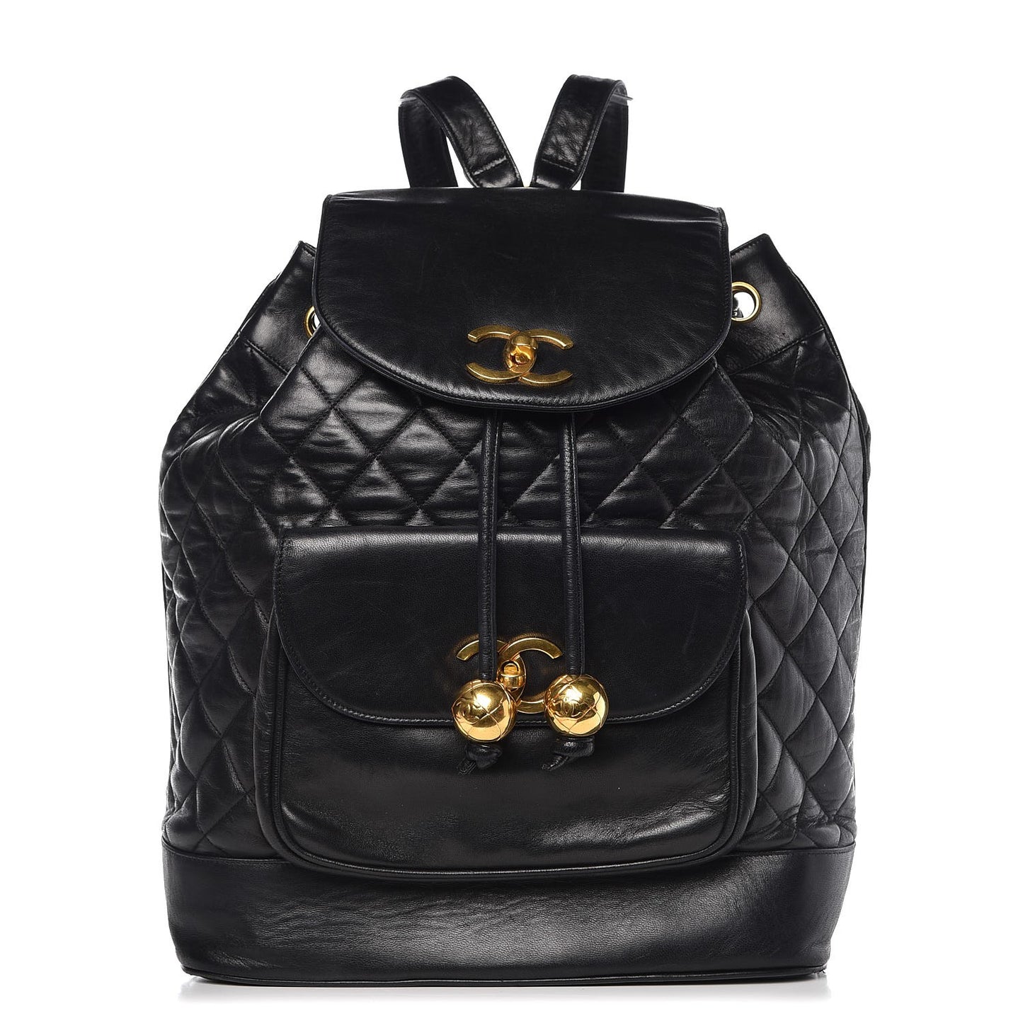 Lambskin Quilted Drawstring Backpack Black