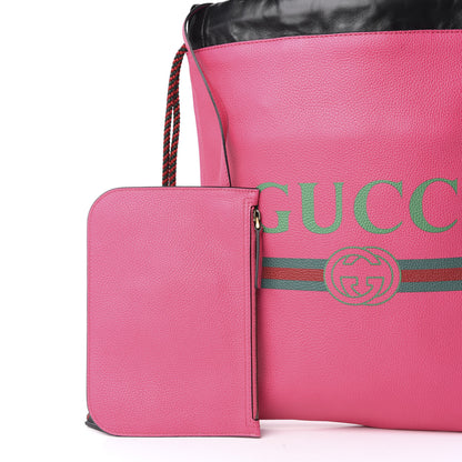 Gucci Grained Calfskin Logo Drawstring Backpack Box Pink Green Black 11 of 12