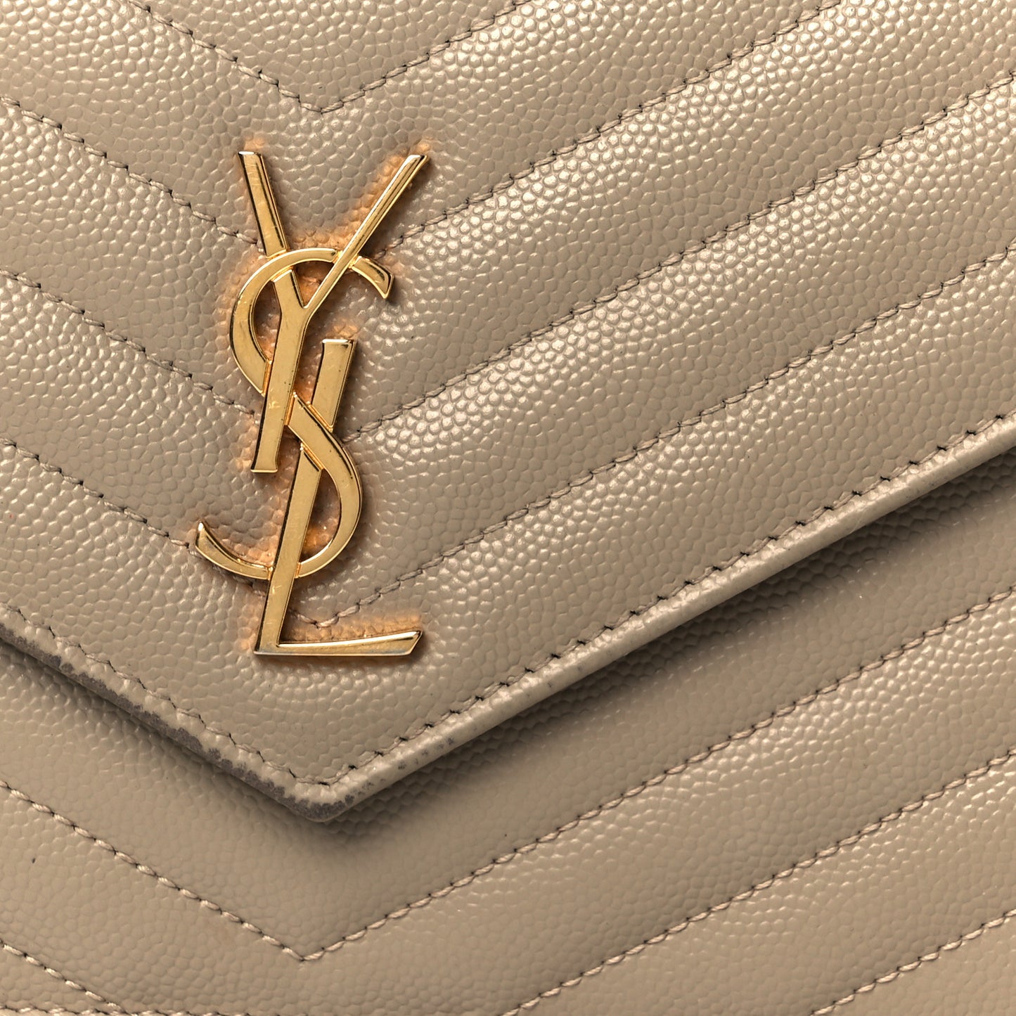Grain De Poudre Matelasse Chevron Monogram Envelope Chain Wallet Dark Beige