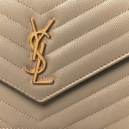 Saint Laurent Grain De Poudre Matelasse Chevron Monogram Envelope Chain Wallet Dark Beige 8 of 13