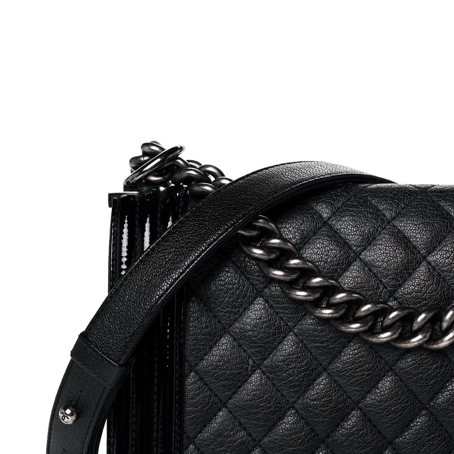 Goatskin Quilted Patent Medium Duo Boy Flap Black