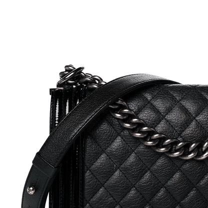 Chanel Goatskin Quilted Patent Medium Duo Boy Flap Black 9 of 15