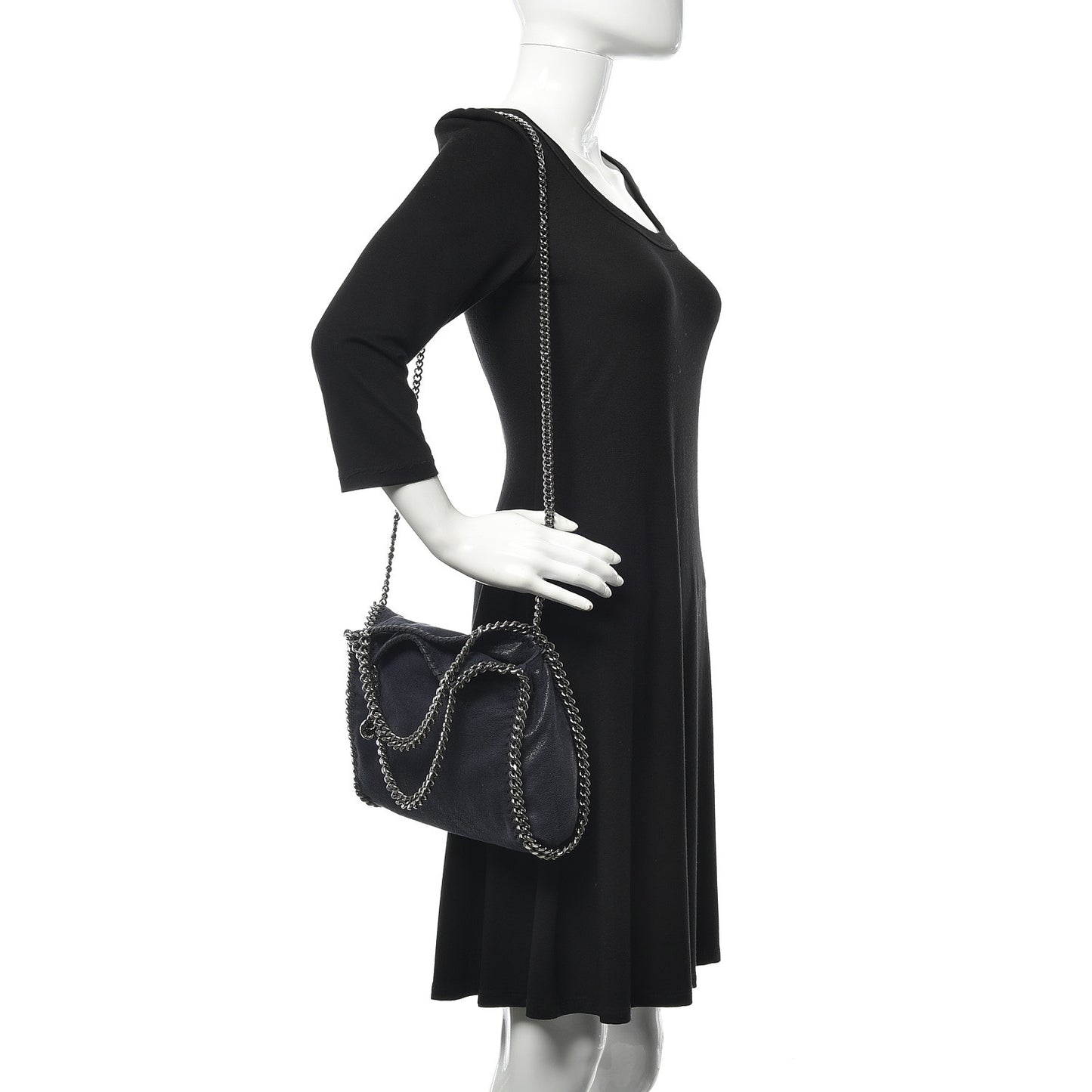 Shaggy Deer Mini Falabella Fold Over Tote Navy