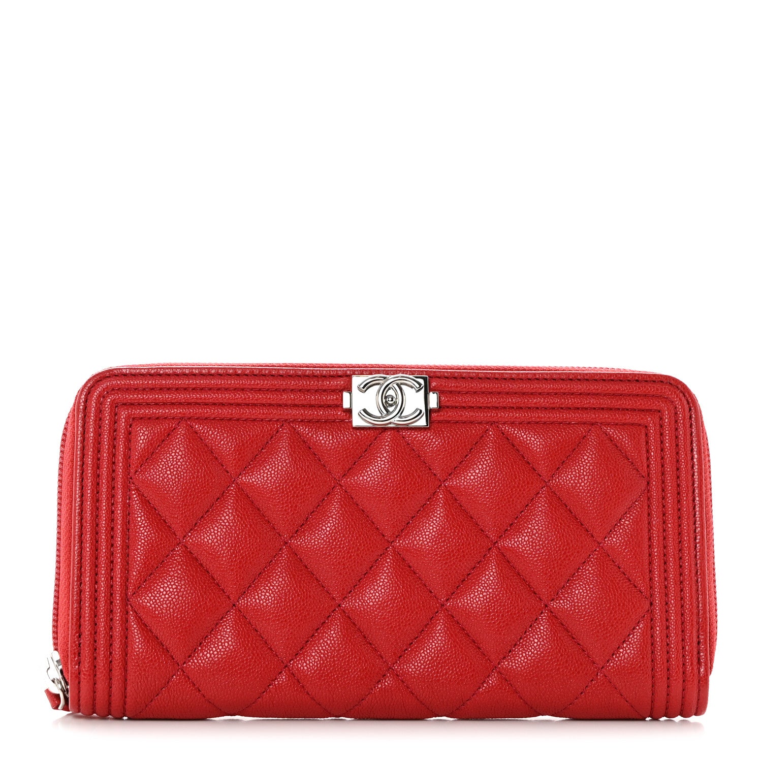 Chanel Caviar Quilted Long Boy Zip Around Wallet Red 1 of 10