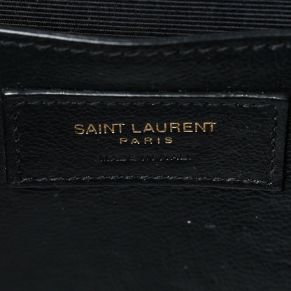 Saint Laurent Grain De Poudre Textured Mixed Matelasse Triquilt Medium Monogram Satchel Black 6 of 9
