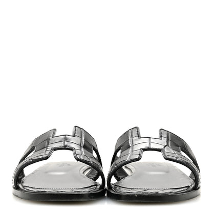 Hermes Matte Alligator Oran Sandals 36.5 Black 3 of 11