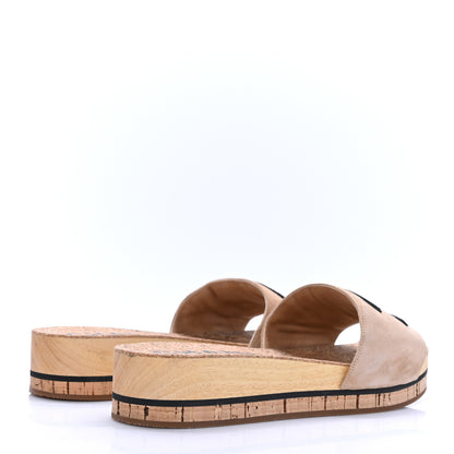 Chanel Suede Cork Mule Sandal 40 Beige Black 4 of 7