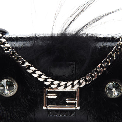 Fendi Elaphe Rabbit Fox Fur Micro Buggie Baguette Black 10 of 10