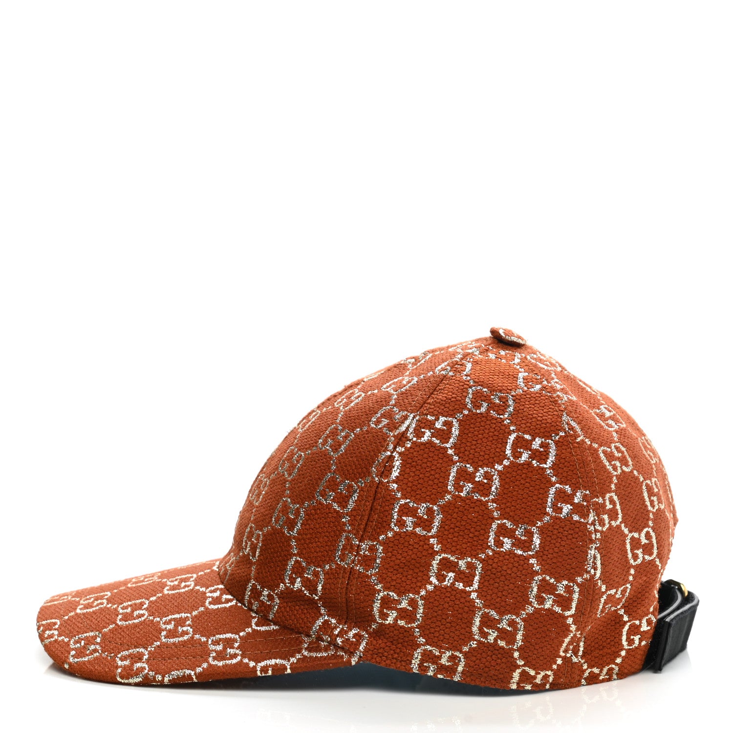 Gucci Canvas Lame GG Monogram Rush Baseball Hat S Burnt Orange Silver 4 of 9