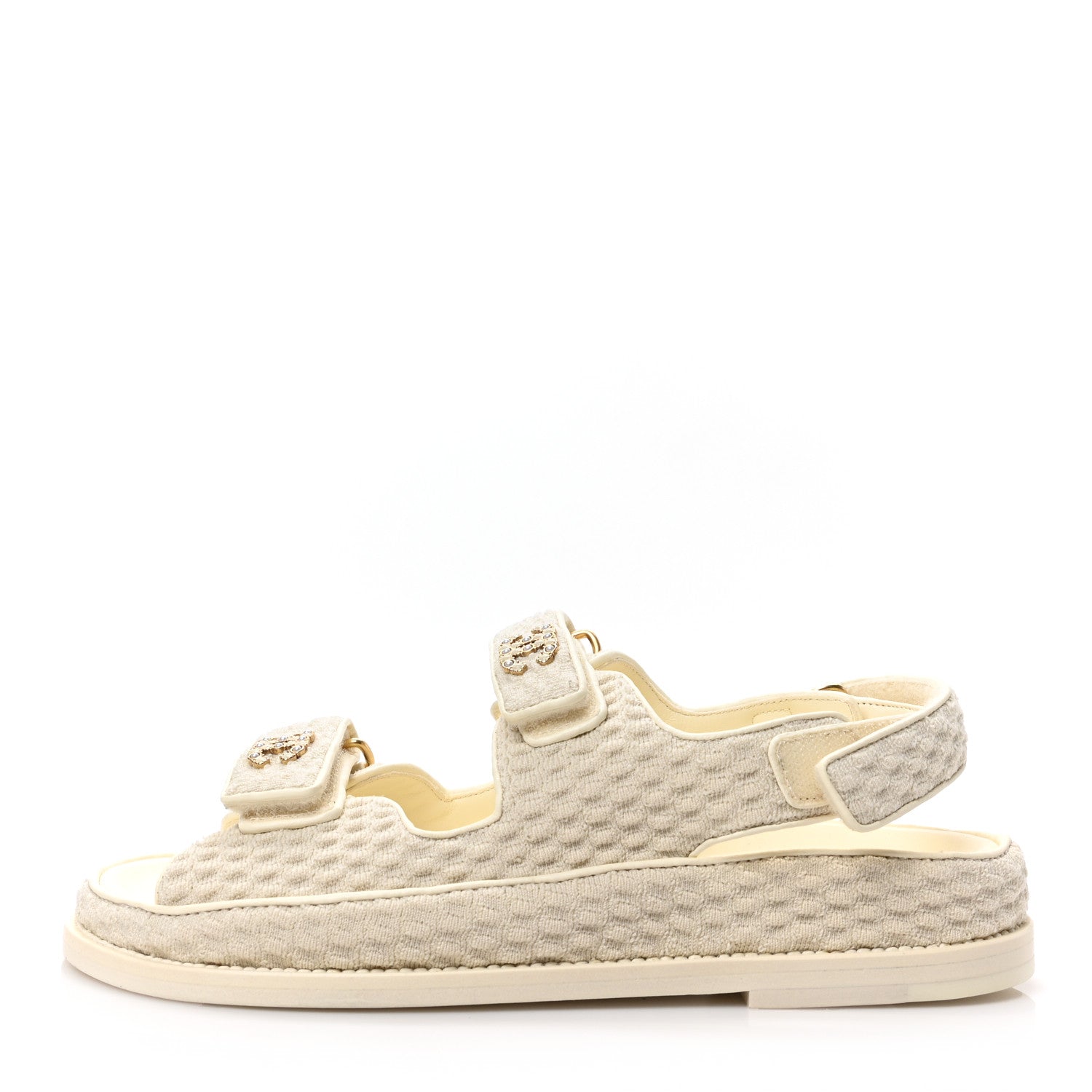 Chanel Knit Fabric Velcro Dad Sandals 37.5 Ivory 1 of 9