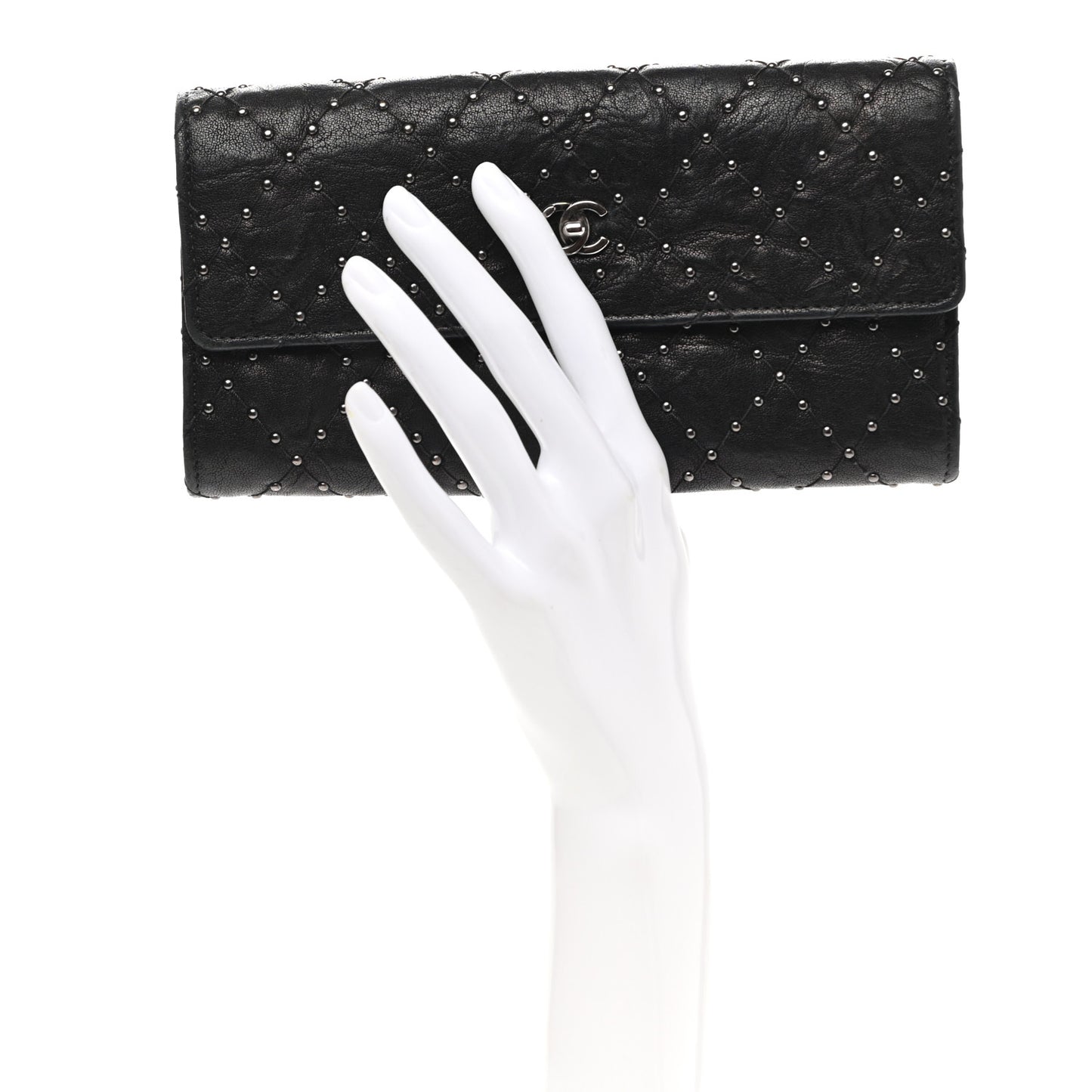 Crumpled Lambskin Studded Paris Dallas Flap Wallet Black
