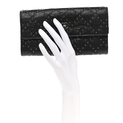 Chanel Crumpled Lambskin Studded Paris Dallas Flap Wallet Black 2 of 10