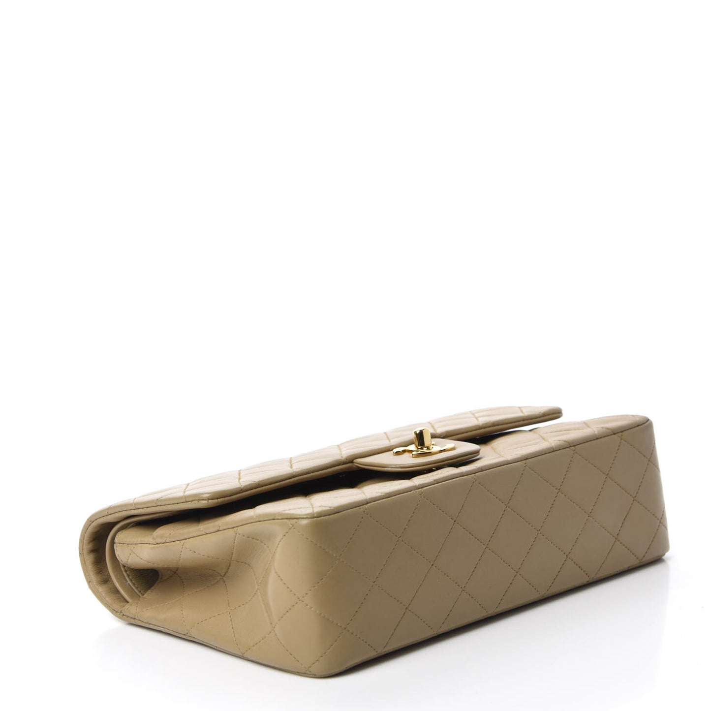 Lambskin Quilted Medium Double Flap Beige
