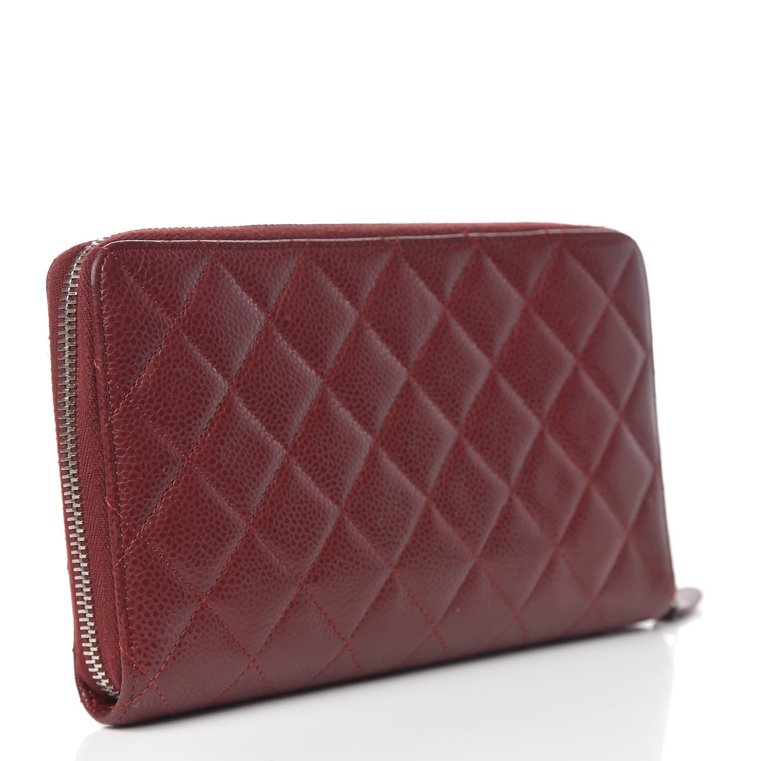 Chanel Caviar Quilted Large Zip Around Organizer Wallet Dark Red 3 of 14