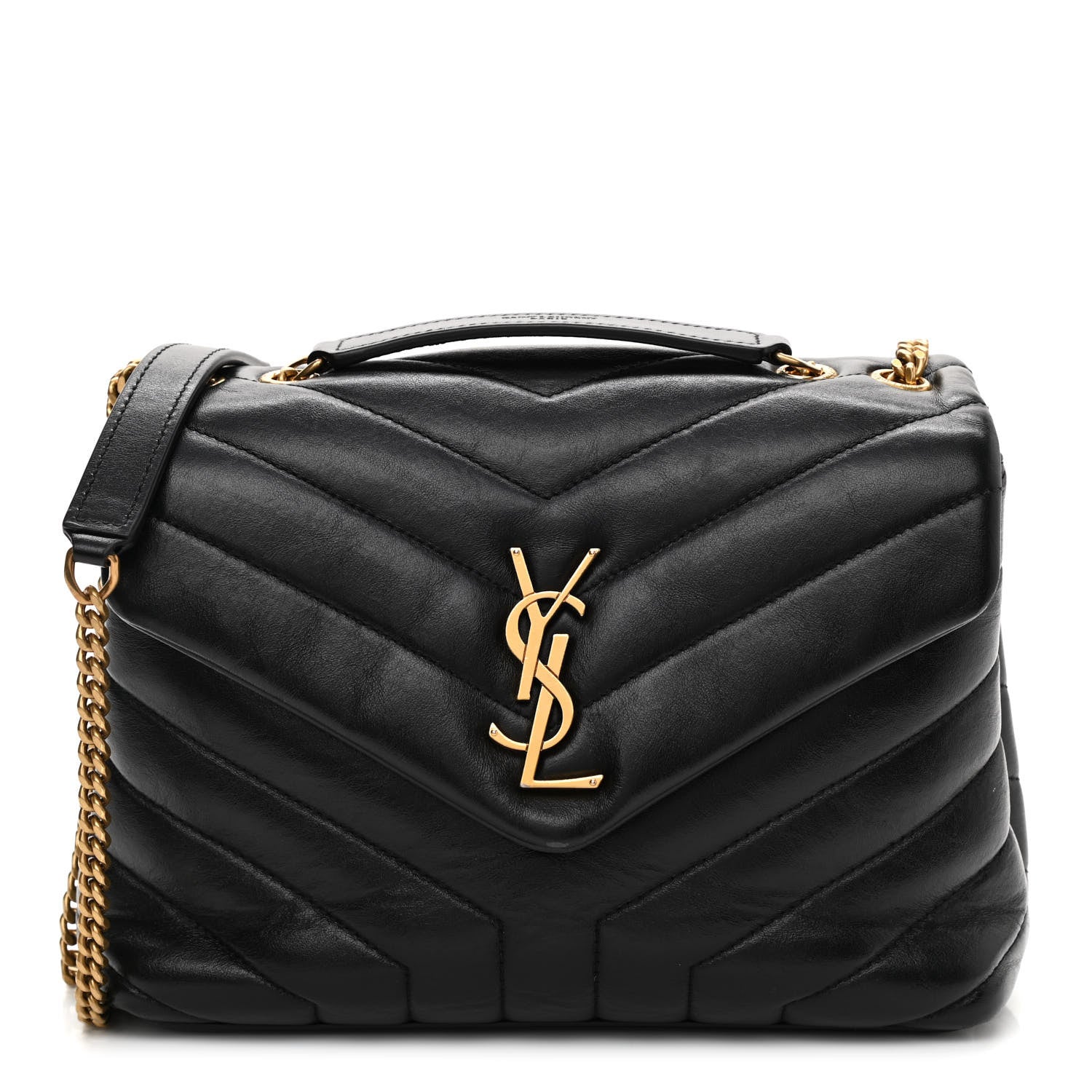 Saint Laurent Calfskin Y Quilted Monogram Small Loulou Chain Satchel Black 1 of 9