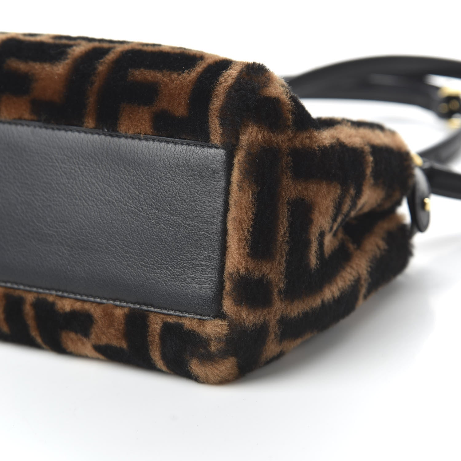 Fendi Shearling Nappa Macro FF 1974 Mini Peekaboo Iconic Satchel Tobacco Black 7 of 9