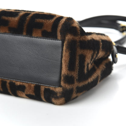 Fendi Shearling Nappa Macro FF 1974 Mini Peekaboo Iconic Satchel Tobacco Black 7 of 9