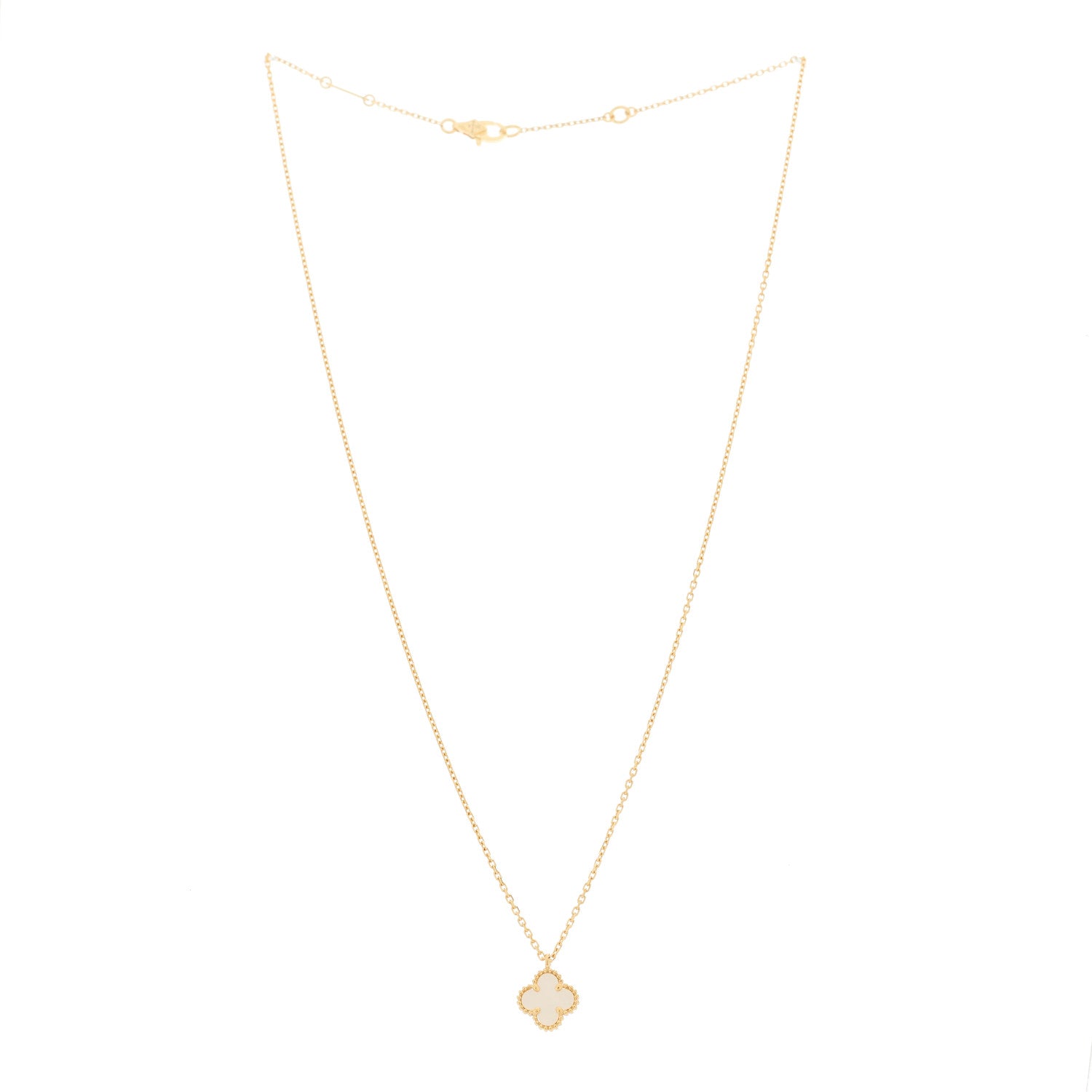 Van Cleef & Arpels 18K Yellow Gold Mother of Pearl Sweet Alhambra Pendant Necklace 3 of 7