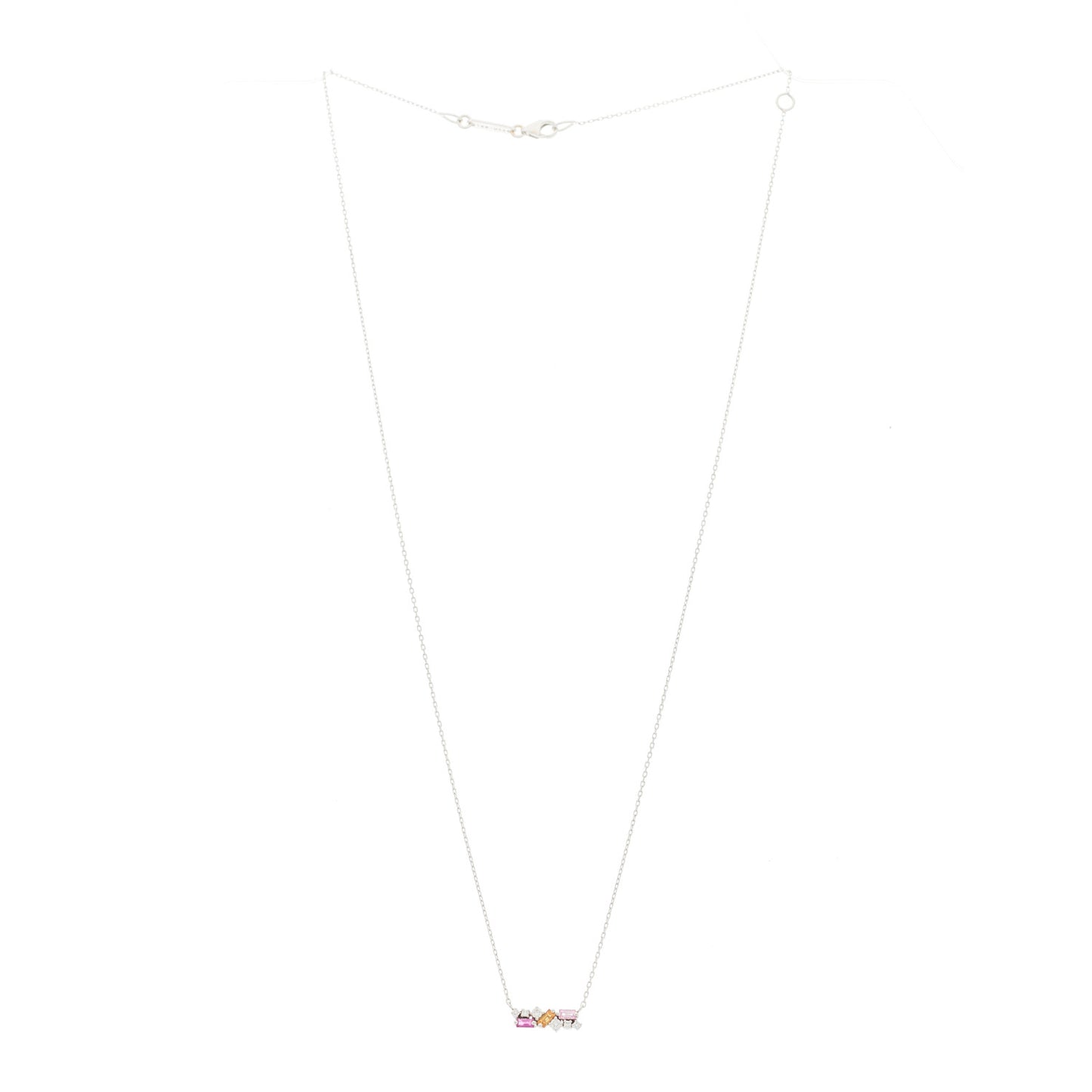 18K White Gold Diamond Pink Sapphire Citrine Fireworks Bar Necklace