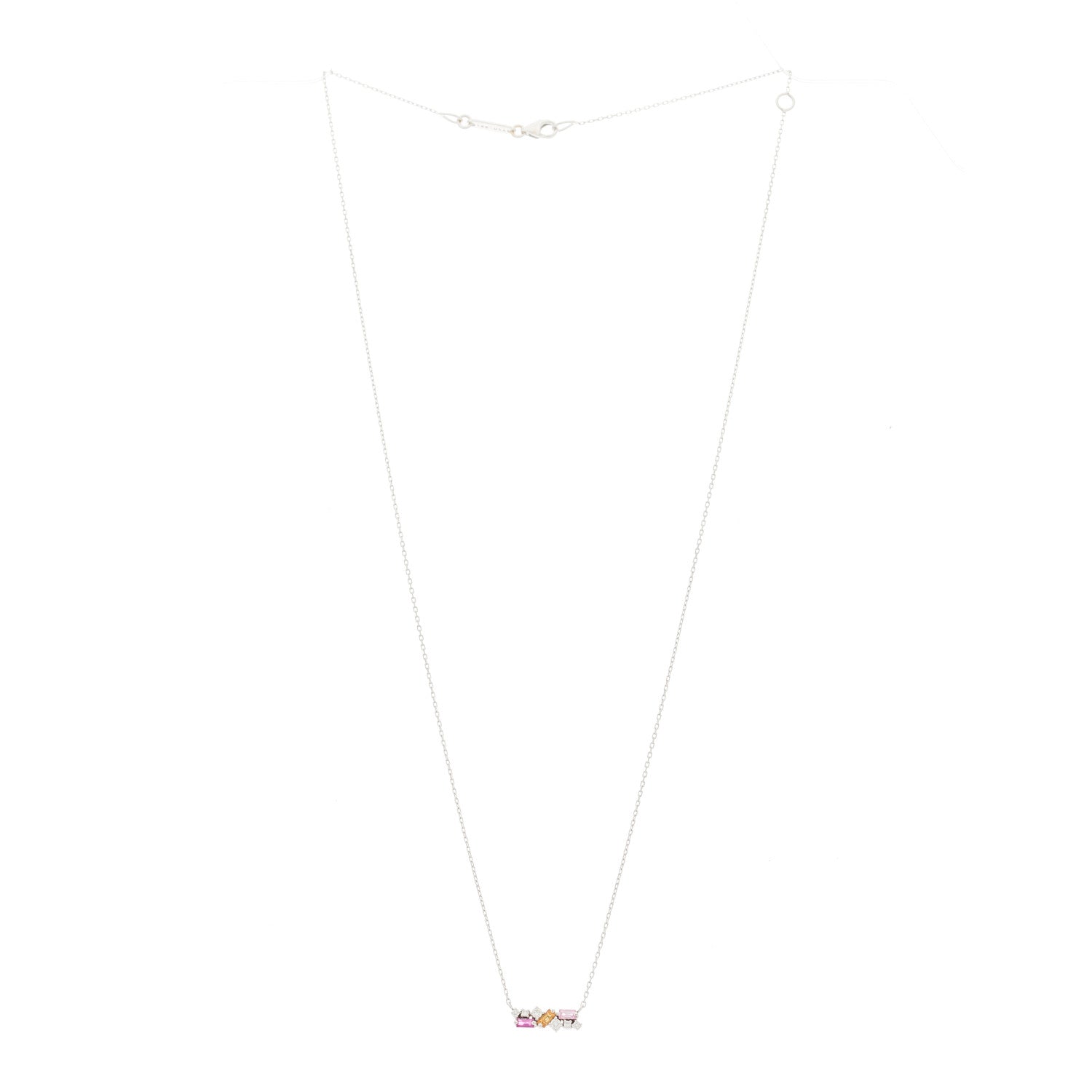 Suzanne Kalan 18K White Gold Diamond Pink Sapphire Citrine Fireworks Bar Necklace 3 of 6