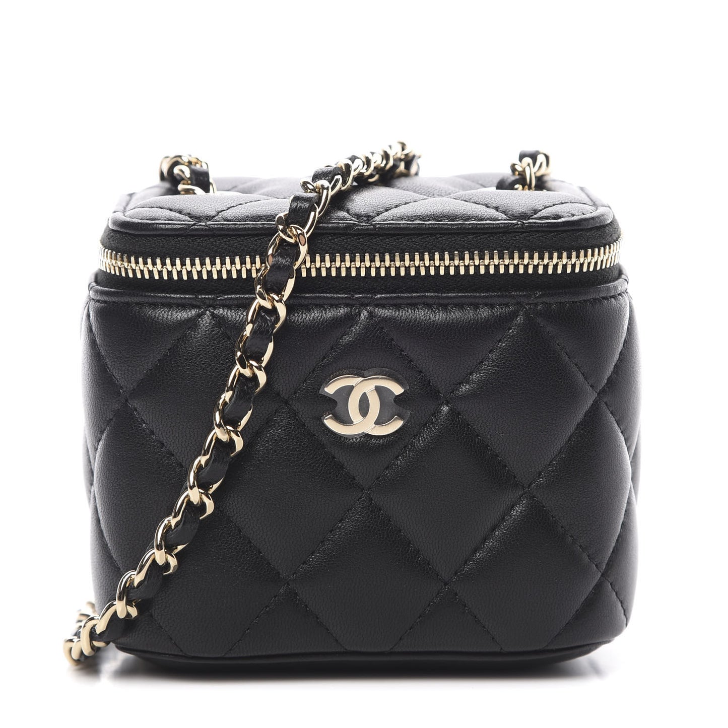 Lambskin Quilted Mini Vanity Case With Chain Black