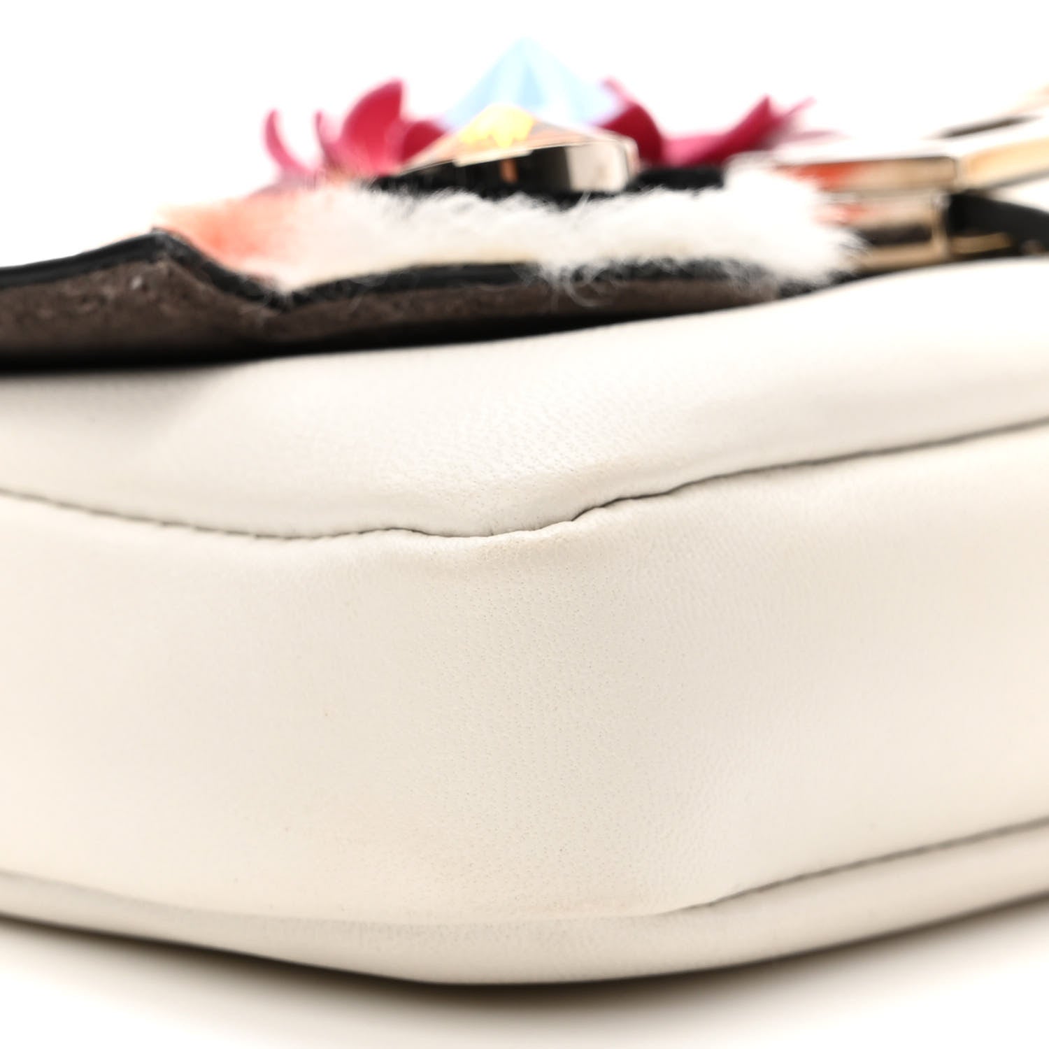 Fendi Shiny Nappa Rabbit Fur Crystal Flowerland Micro Buggie Baguette White 8 of 9