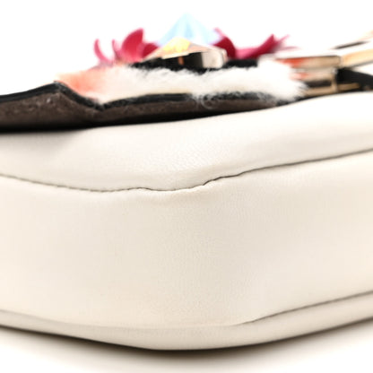 Fendi Shiny Nappa Rabbit Fur Crystal Flowerland Micro Buggie Baguette White 8 of 9