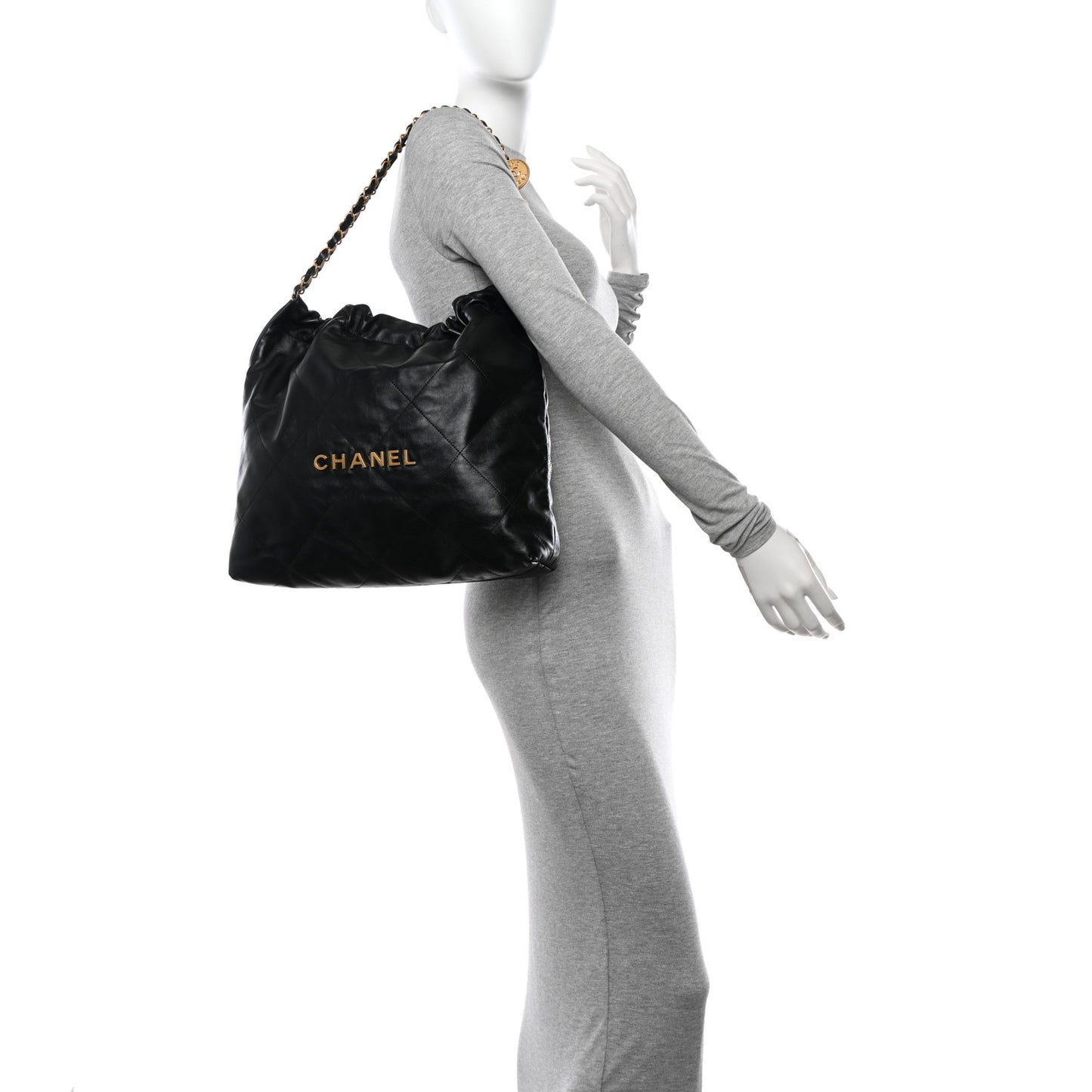 Shiny Calfskin Quilted Chanel 22 Black
