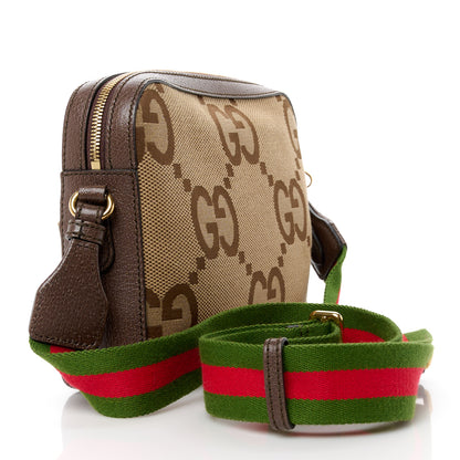 Gucci Monogram Jumbo GG Textured Dollar Calfskin Web Messenger Shoulder Bag Camel Ebony New Acero 3 of 10