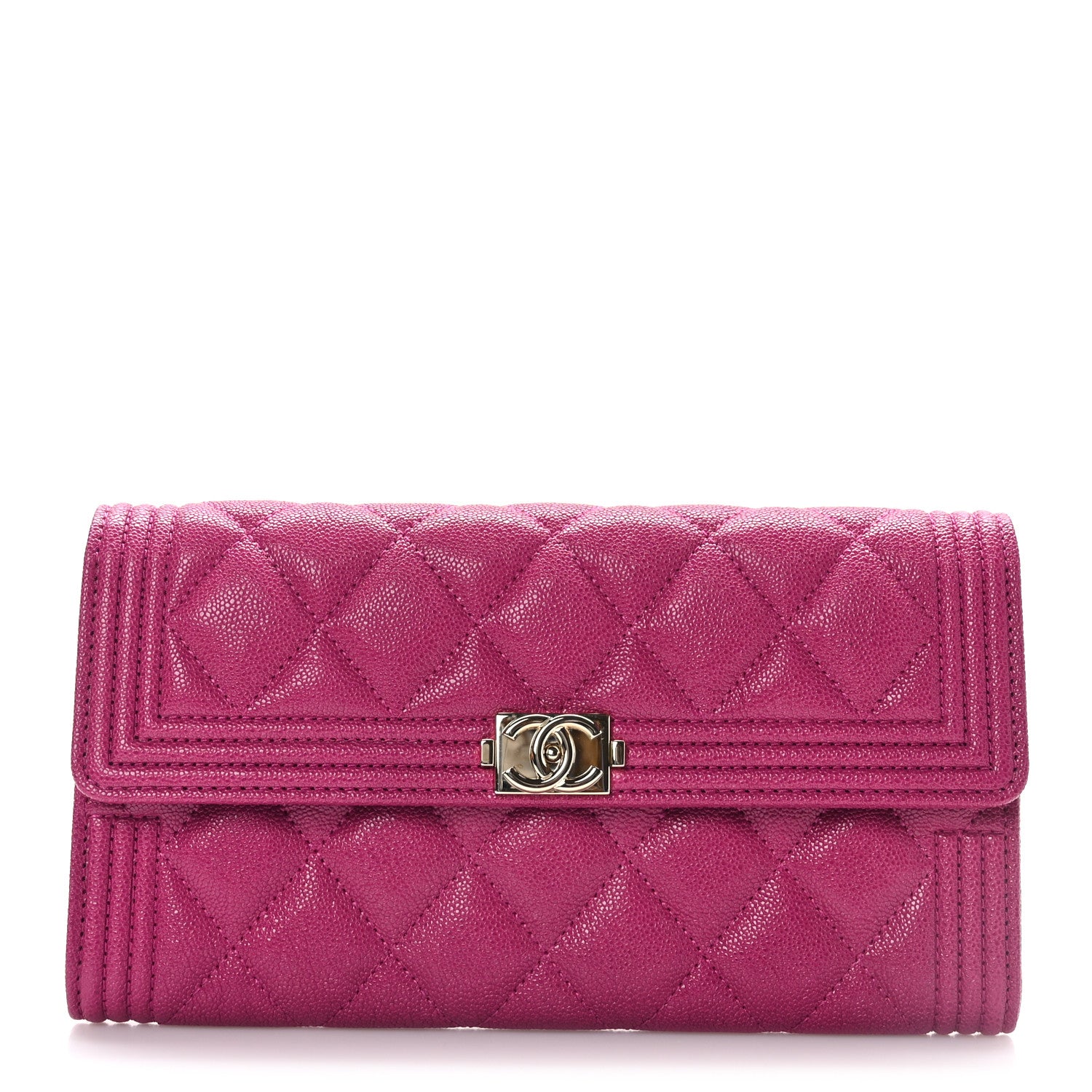Chanel Caviar Quilted Large Boy Gusset Flap Wallet Fuchsia 1 of 9