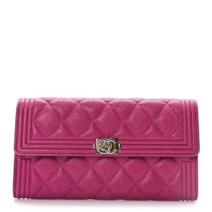 Chanel Caviar Quilted Large Boy Gusset Flap Wallet Fuchsia 1 of 9