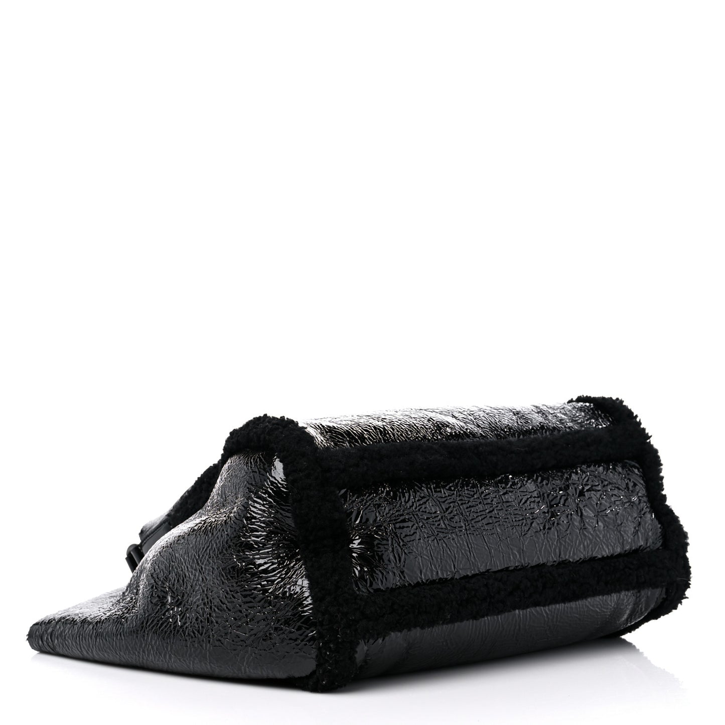 Patent Shearling Medium Soho Shoulder Bag Black