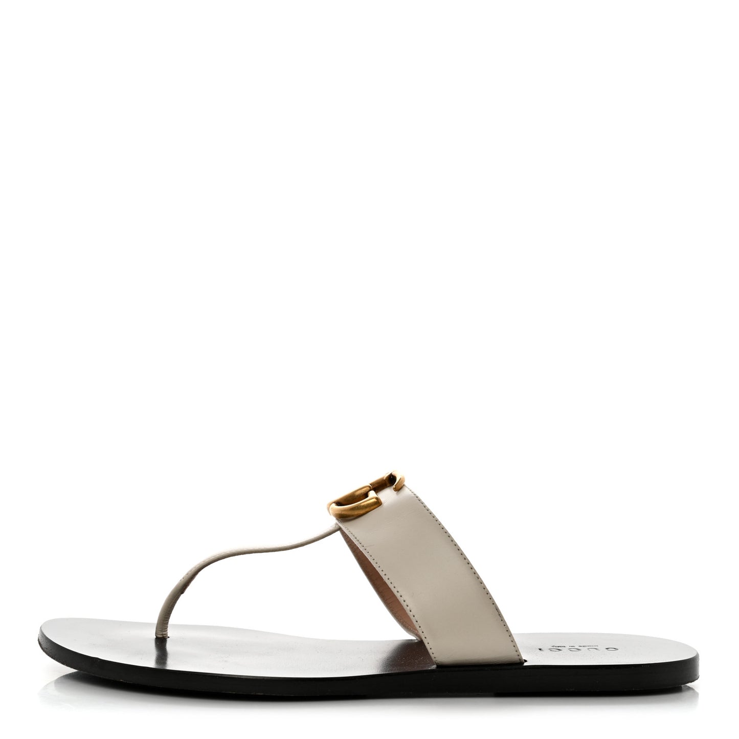 Calfskin GG Marmont Thong Sandals 37 Mystic White