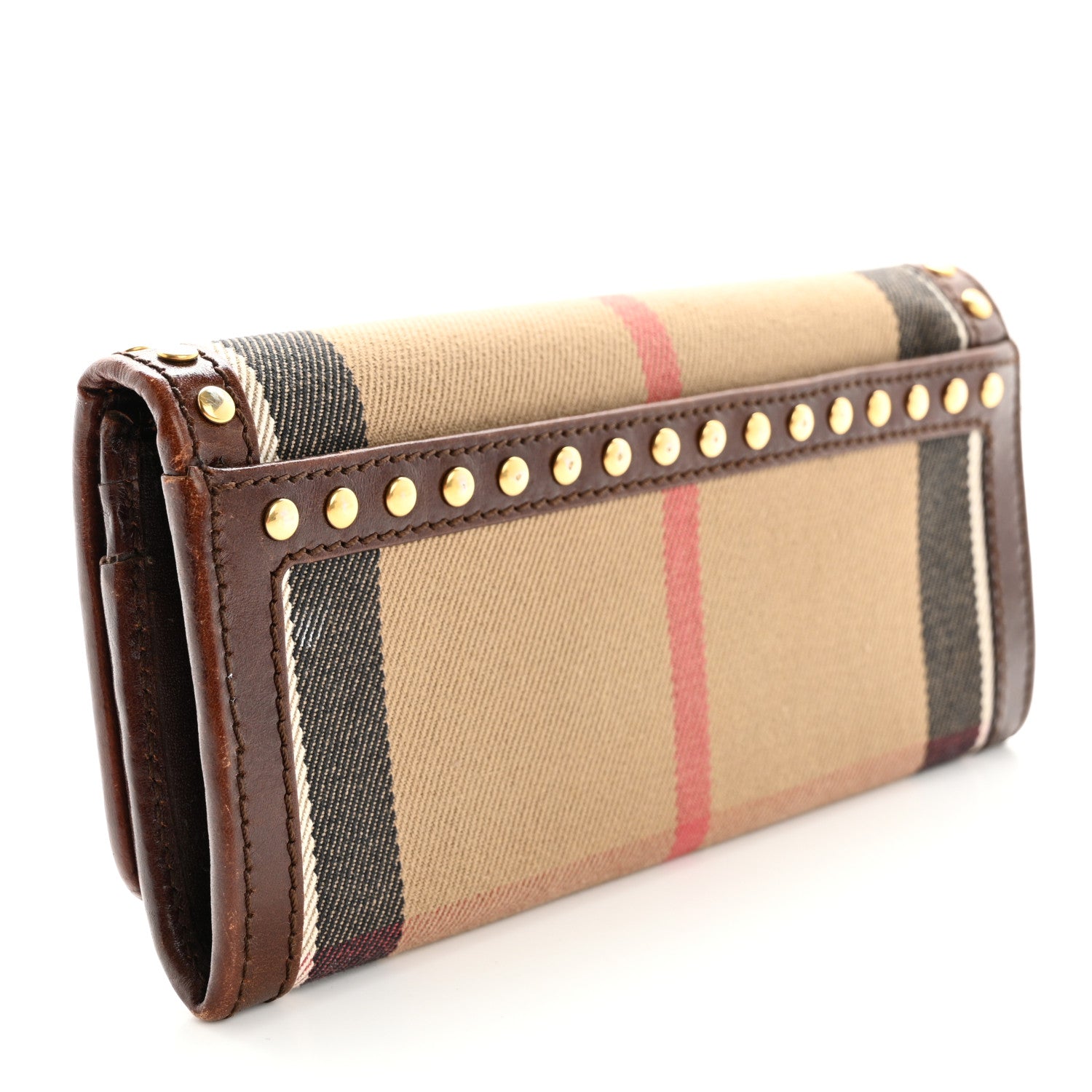 Burberry Calfskin House Check Studded Wallet Dark Tan 3 of 14