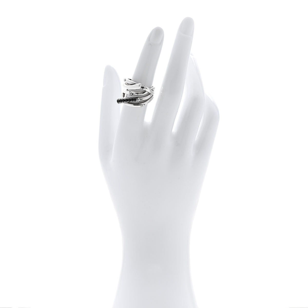 John Hardy Sterling Silver Black Sapphire Bamboo Lava Wide Wrap Ring 52 6 2 of 4