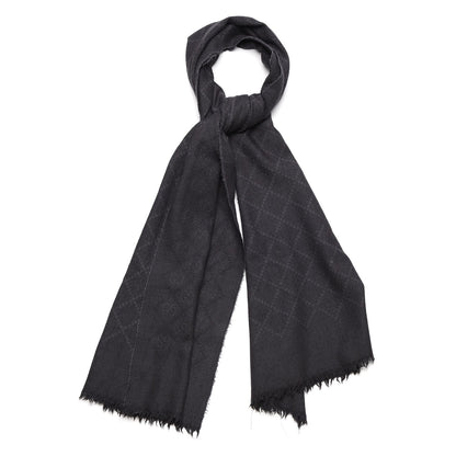 Gucci Wool Silk Monogram Diamante Fringe Scarf Black 1 of 6