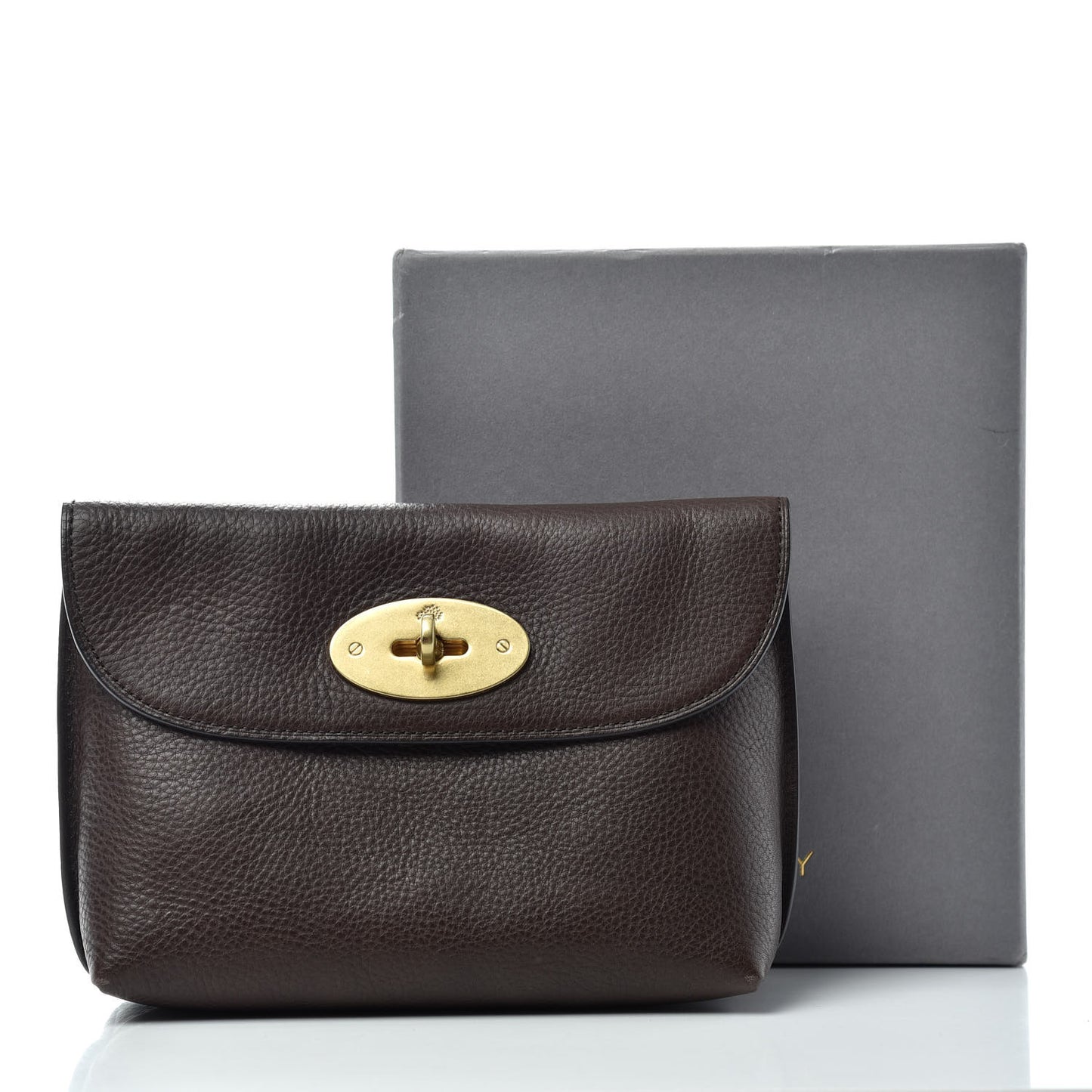 Small Classic Grain Calfskin Darley Cosmetic Pouch Chocolate