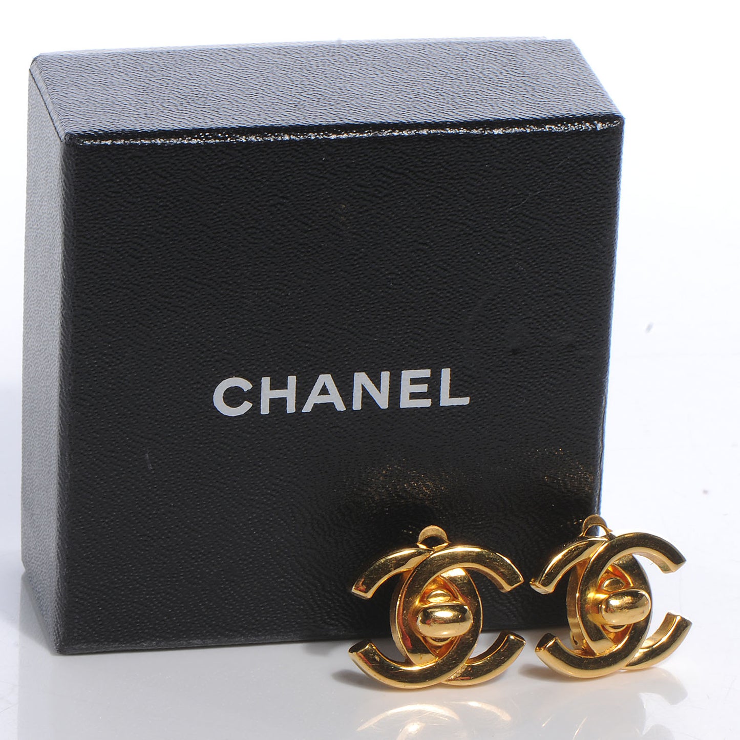 Metal CC Turnlock Clip On Earrings Gold