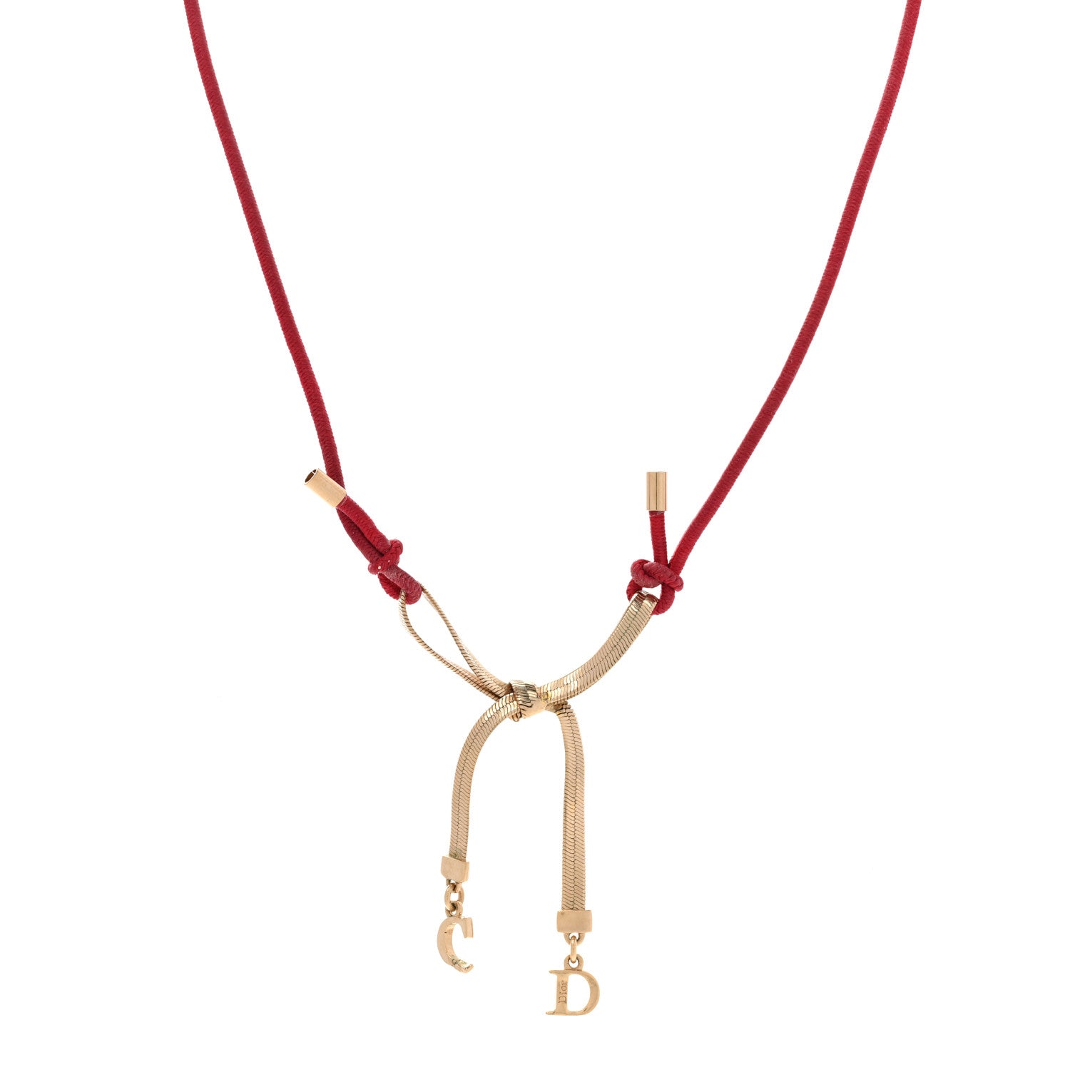 Christian Dior Bow CD Necklace Red Gold 1 of 8