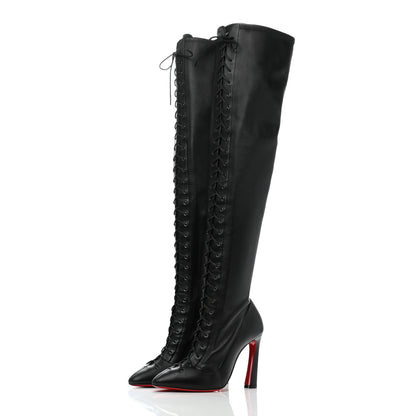 Christian Louboutin Calfskin Anjel Alta 100 Over the Knee Boots 37.5 Black 3 of 7