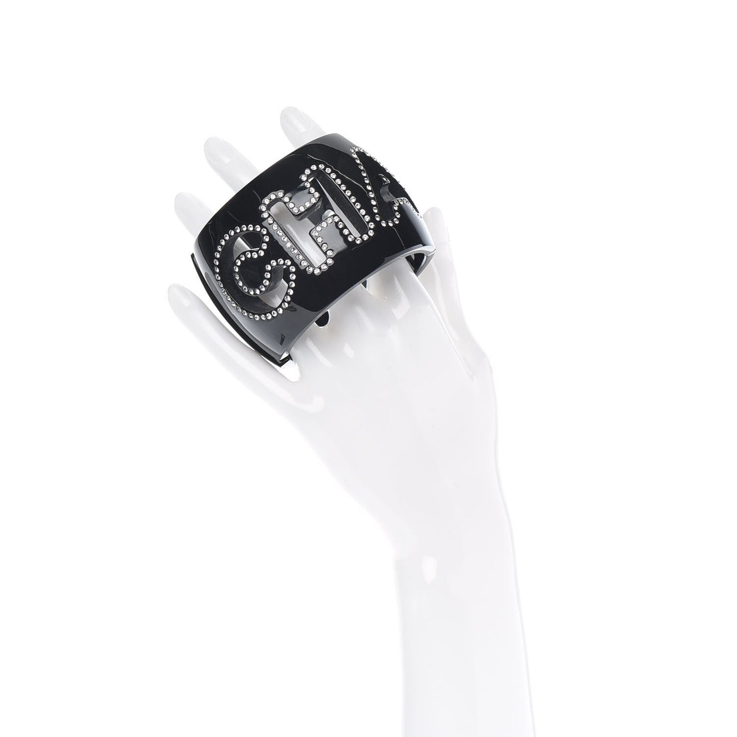 Resin Crystal Logo Cuff Bangle Bracelet Black