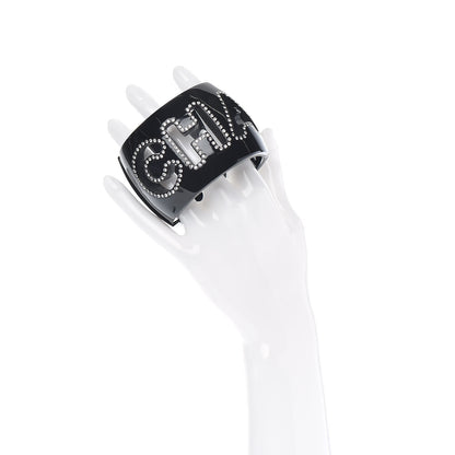 Chanel Resin Crystal Logo Cuff Bangle Bracelet Black 2 of 6