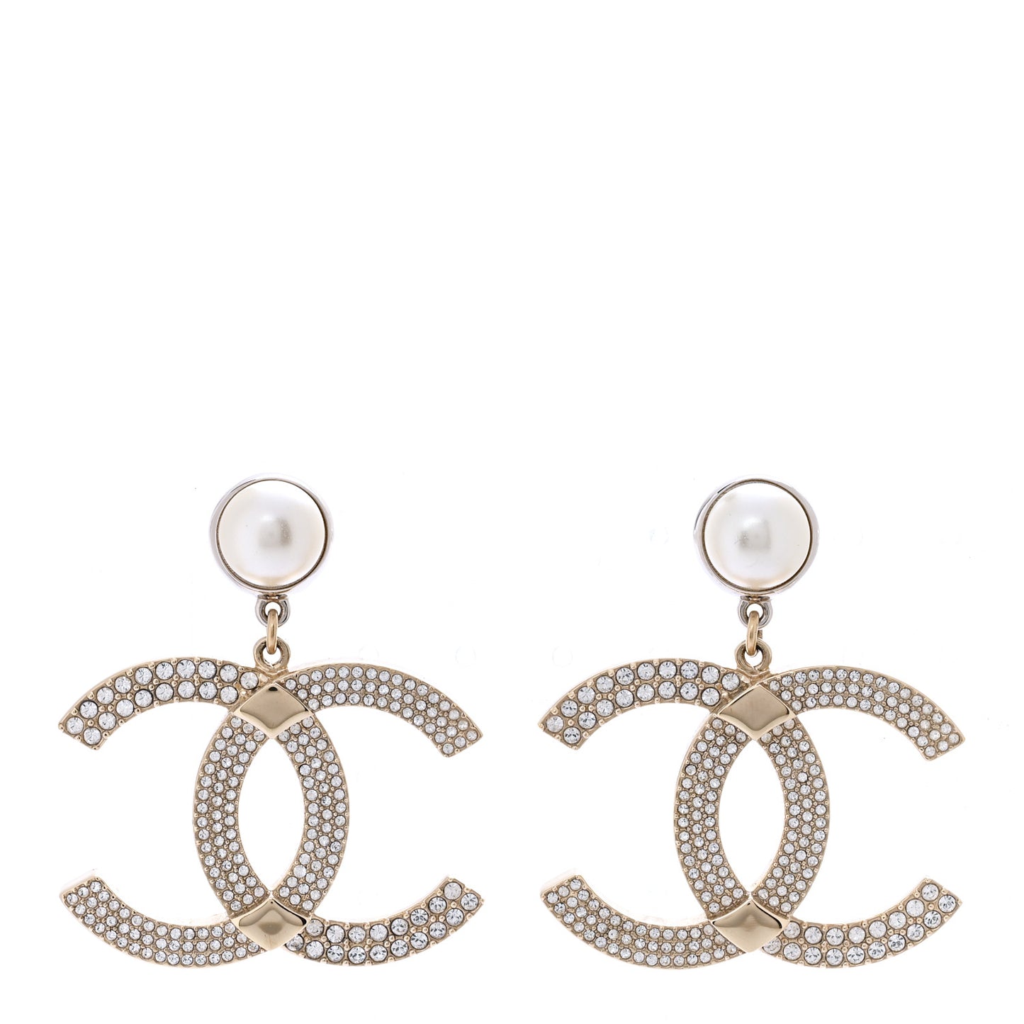 Crystal Pearl CC Drop Earrings Gold Silver