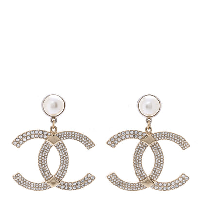 Chanel Crystal Pearl CC Drop Earrings Gold Silver 1 of 5