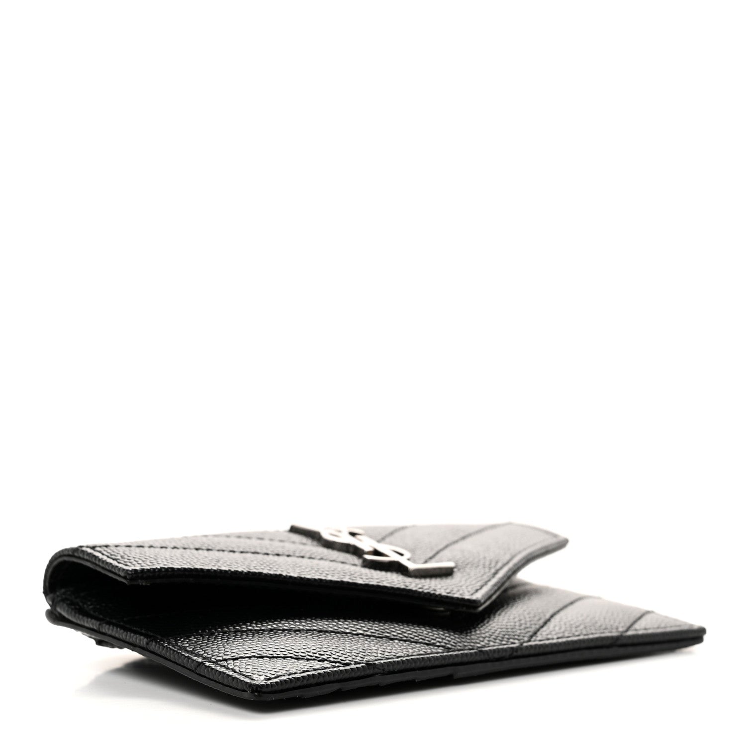 Saint Laurent Grain De Poudre Matelasse Chevron Monogram Compact Wallet Black 4 of 7