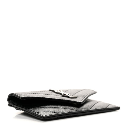 Saint Laurent Grain De Poudre Matelasse Chevron Monogram Compact Wallet Black 4 of 7