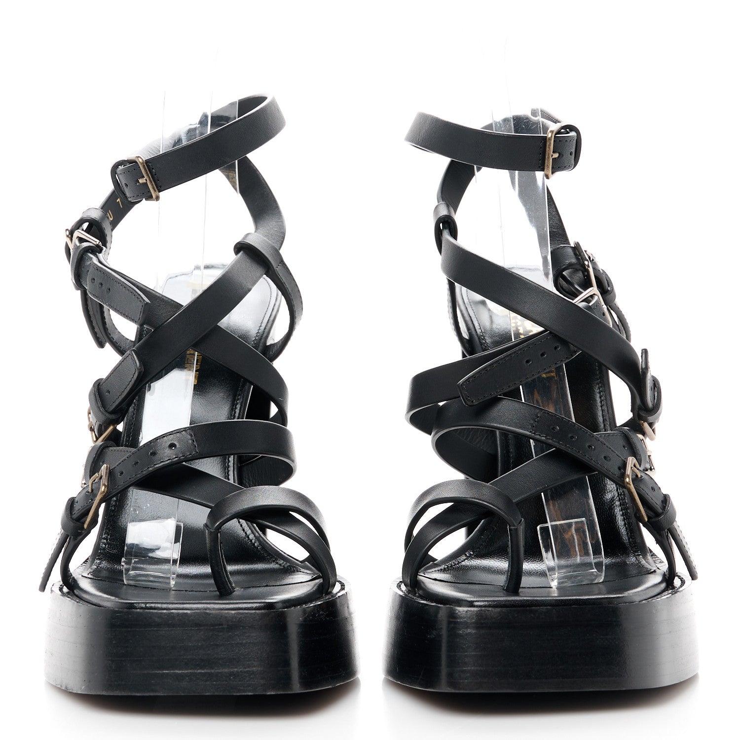 Saint Laurent Calfskin Platz Platform Sandals 39 Black 2 of 11