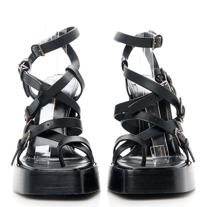 Saint Laurent Calfskin Platz Platform Sandals 39 Black 2 of 11